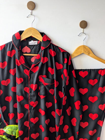 Black & Red Hearts Linen PJ Set