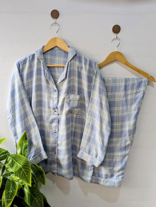 Sky Checks Linen PJ Set