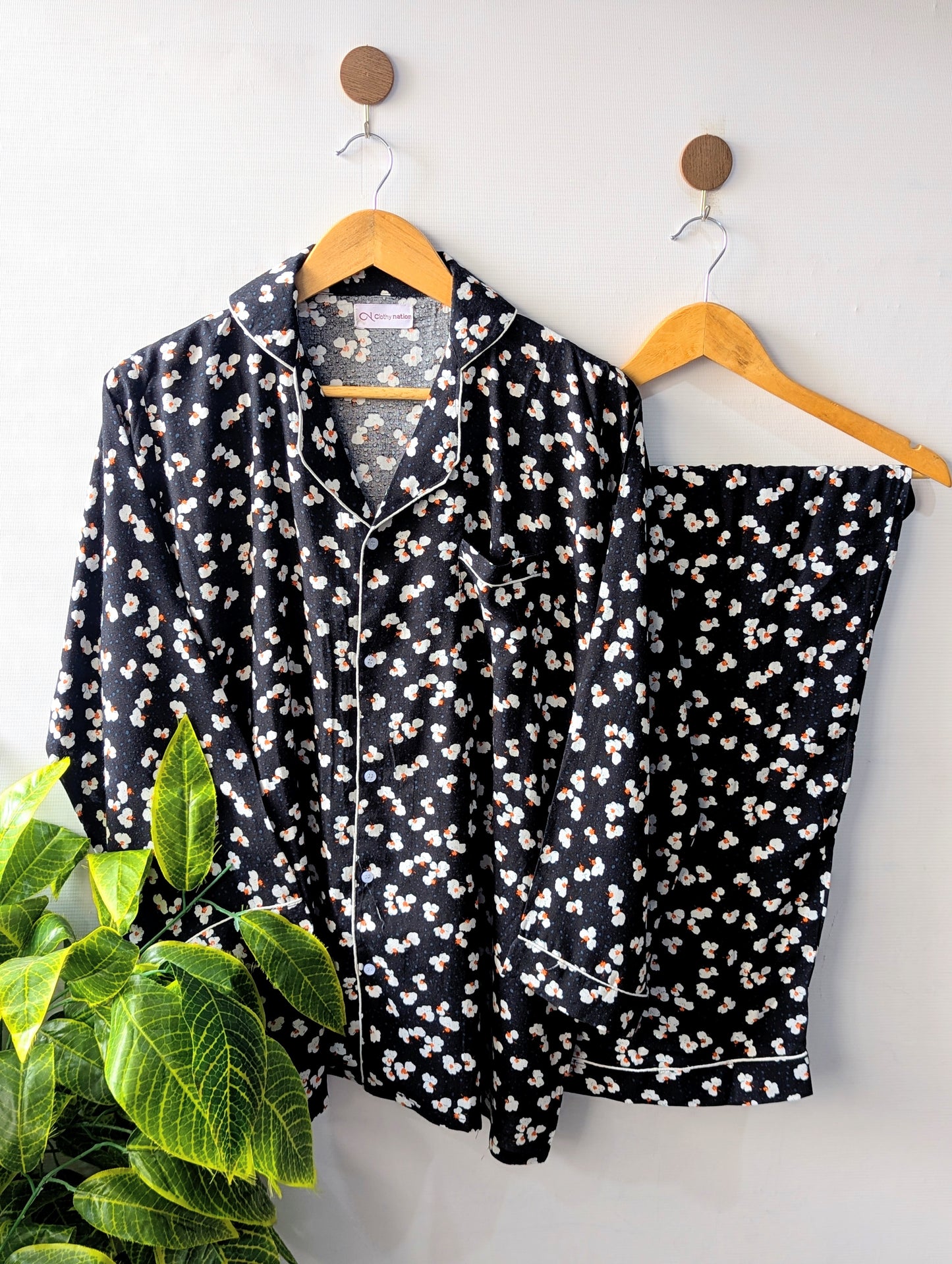 Dark Navy Petals Linen PJ Set