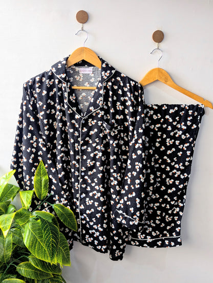 Dark Navy Petals Linen PJ Set