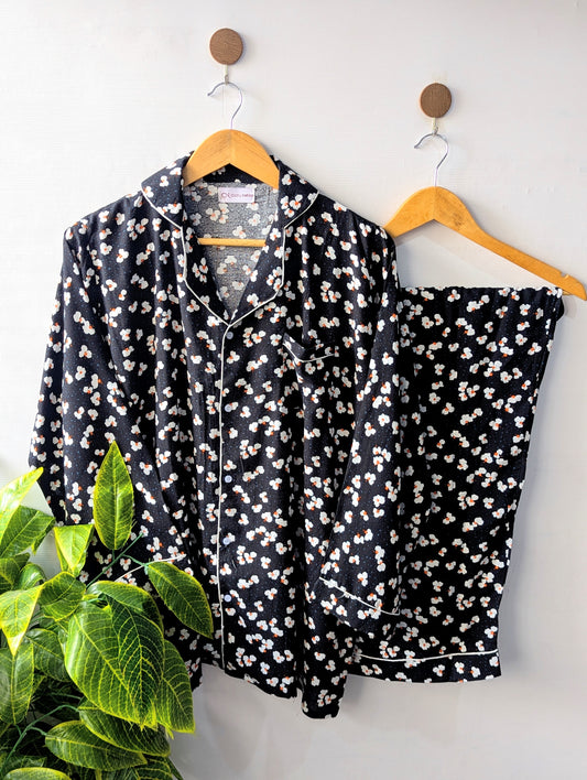 Dark Navy Petals Linen PJ Set