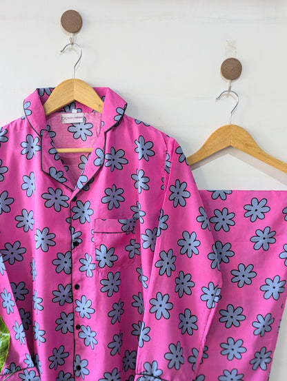 Shocking Pink Flower Linen PJ Set
