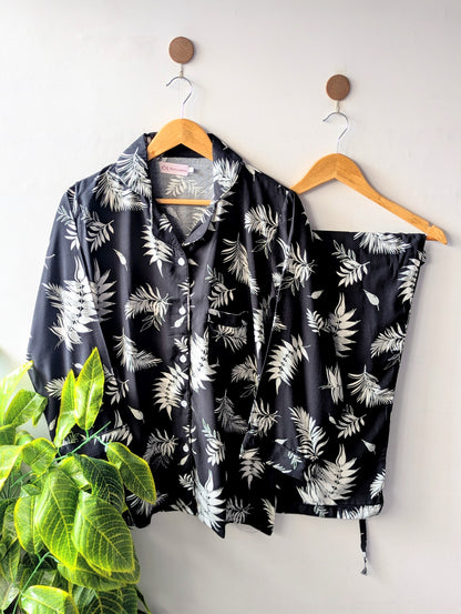 Black Leafs Linen PJ Set