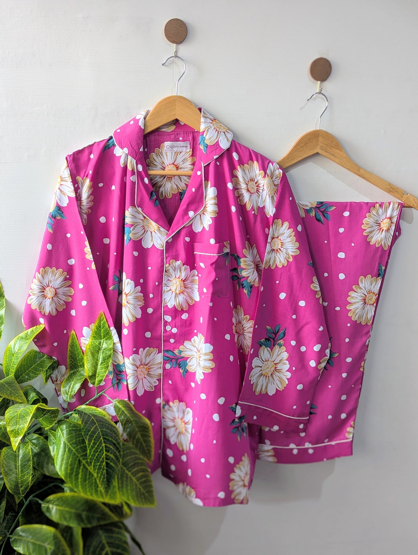 Pink Dotted Floral Linen PJ Set