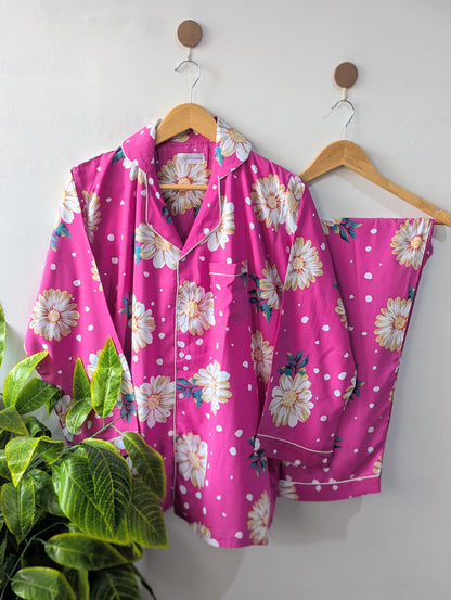 Pink Dotted Floral Linen PJ Set