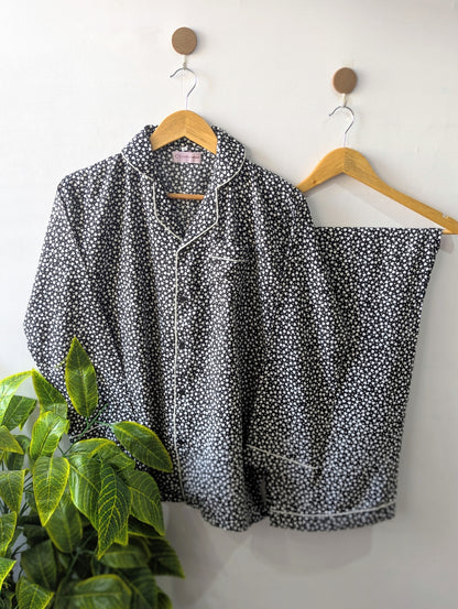 Black Little Hearts Linen PJ Set