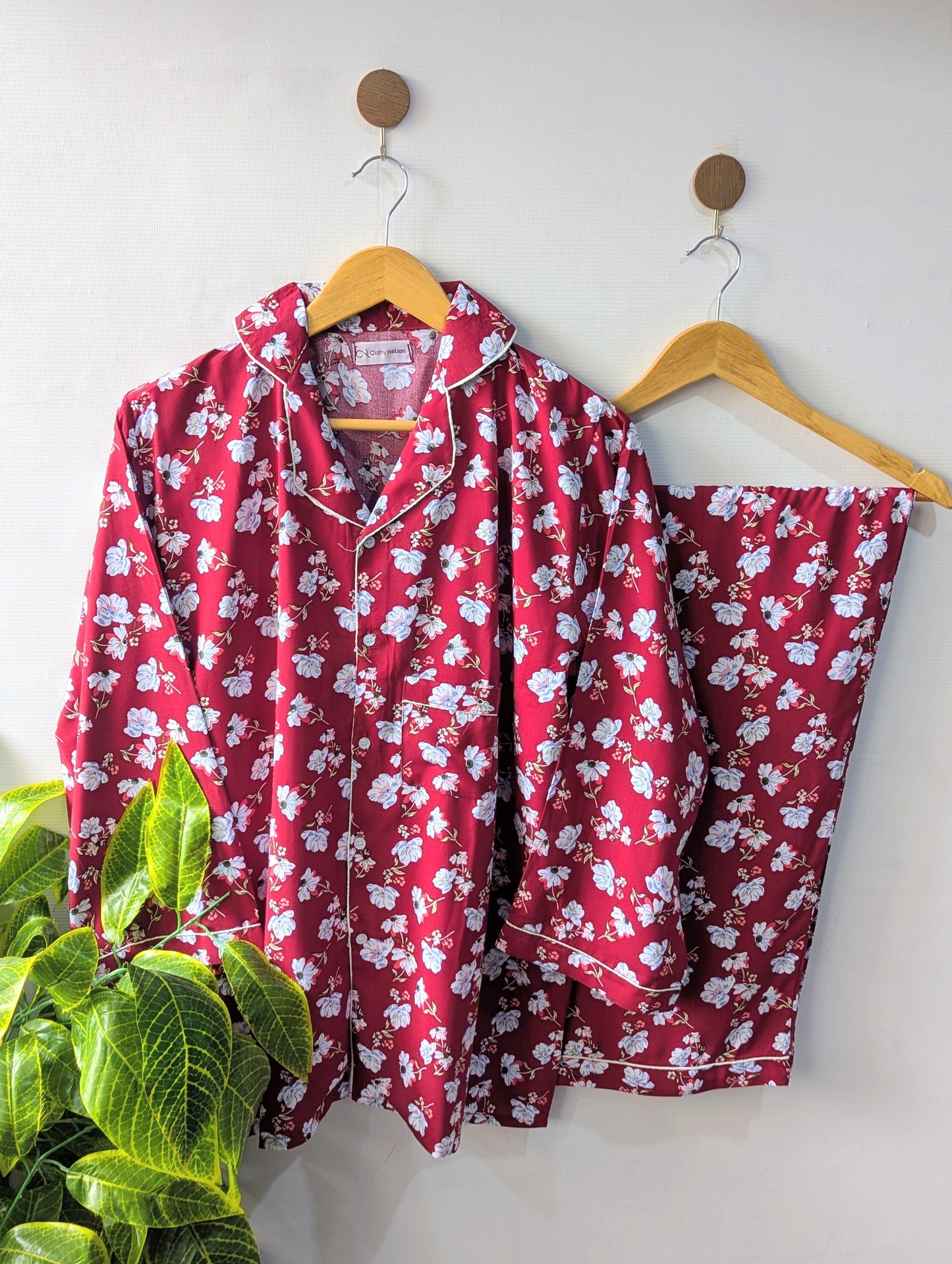 Maroon Florals Linen PJ Set