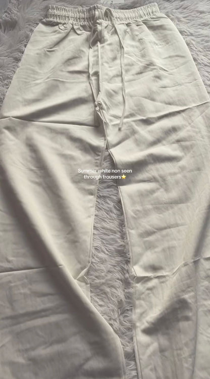 Wide Leg Irish Linen Trousers - White
