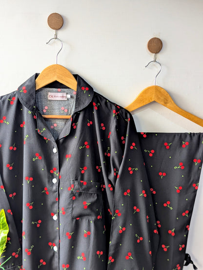 Black & Red Cherry Linen PJ Set