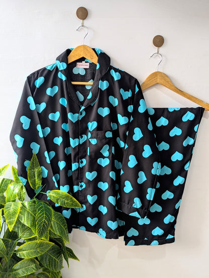 Black & Blue Hearts Linen PJ Set