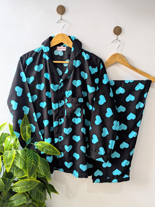 Black & Blue Hearts Linen PJ Set
