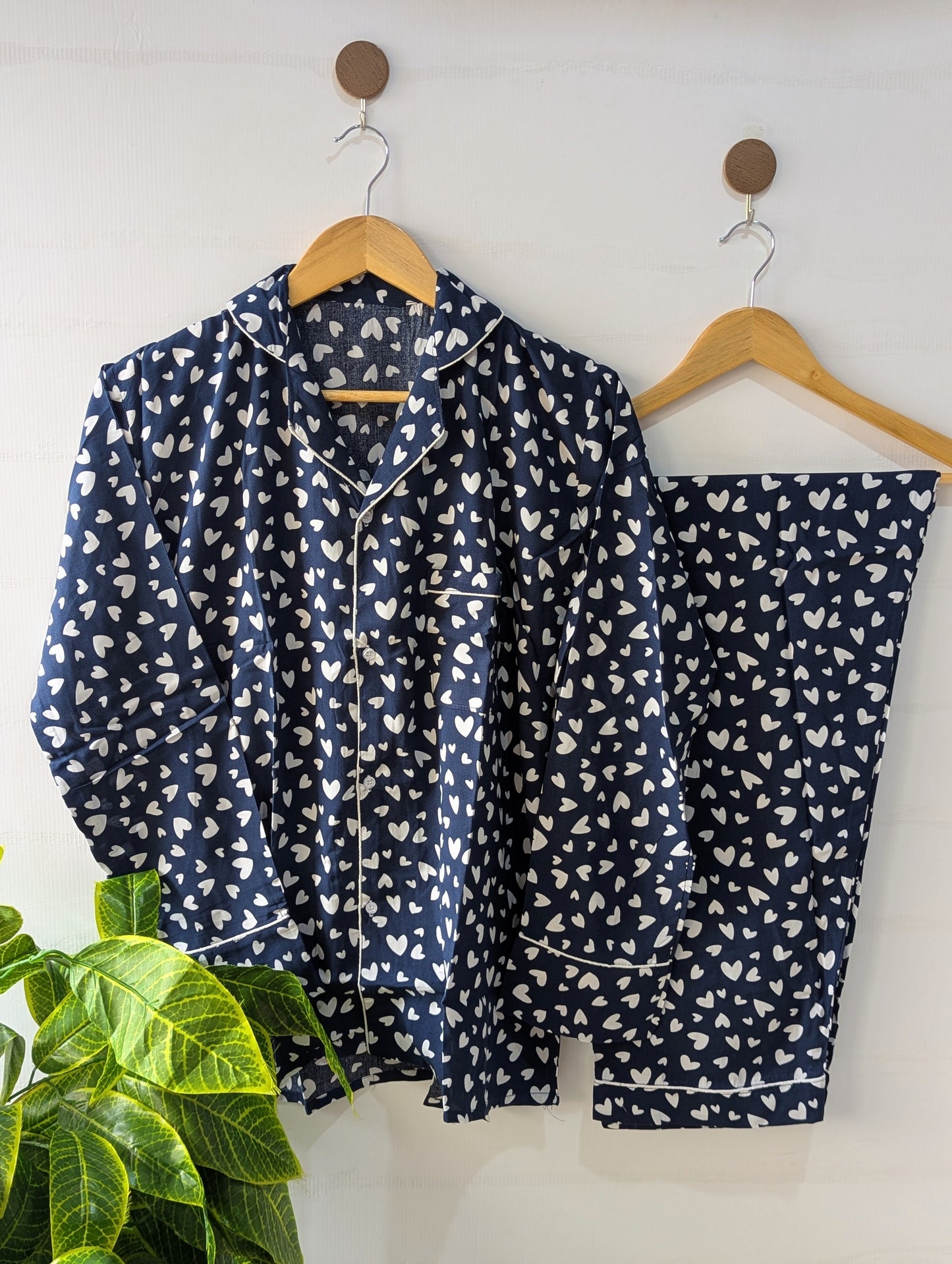 Navy Hearts Linen PJ Set