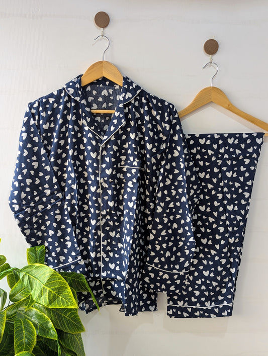 Navy Hearts Linen PJ Set