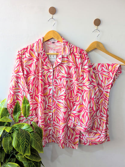 Red Leafs Linen PJ Set