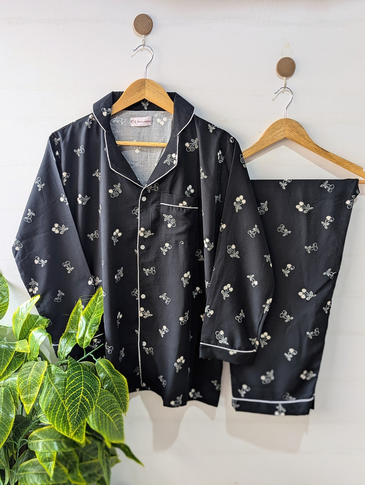 Black White Cherry Linen PJ Set