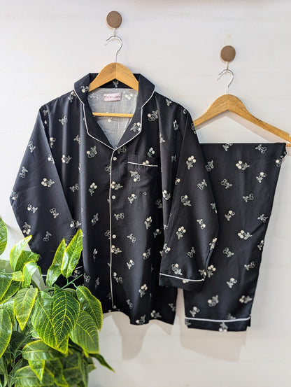 Black White Cherry Linen PJ Set