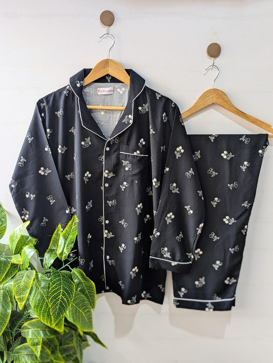 Black White Cherry Linen PJ Set