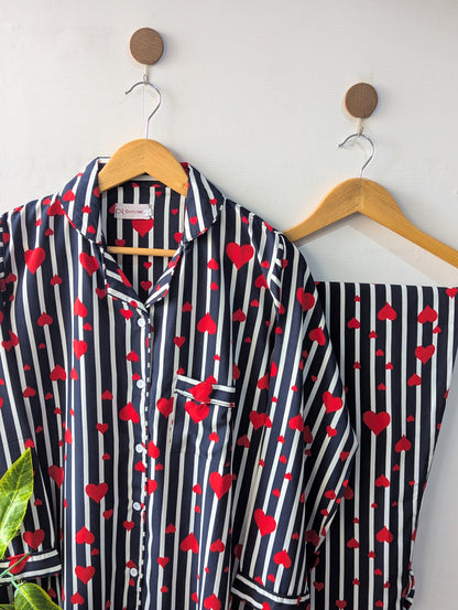 Black Lining Hearts Linen PJ Set