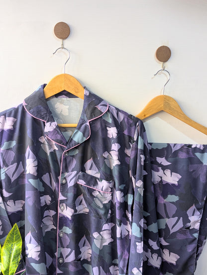 Purple Florals Linen PJ Set