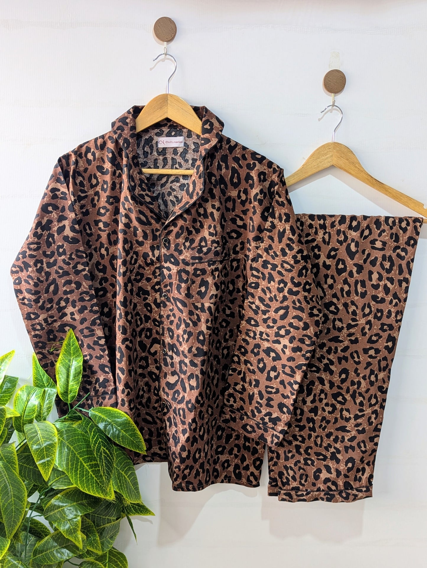Brown Leopard Linen PJ Set