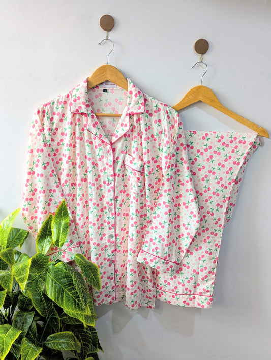 Little Heart & Cherry Linen PJ Set