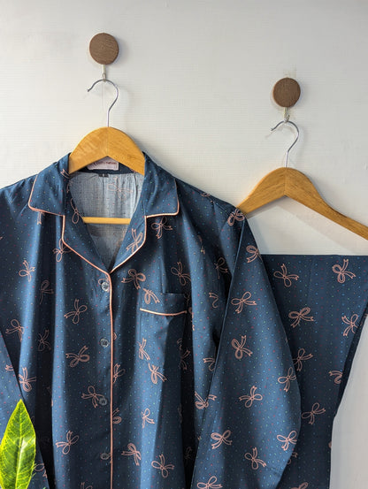 Navy Bows Linen PJ Set
