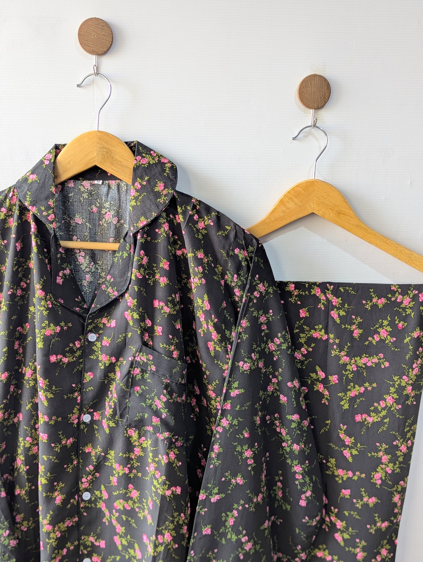 Black & Pink Petals Linen PJ Set