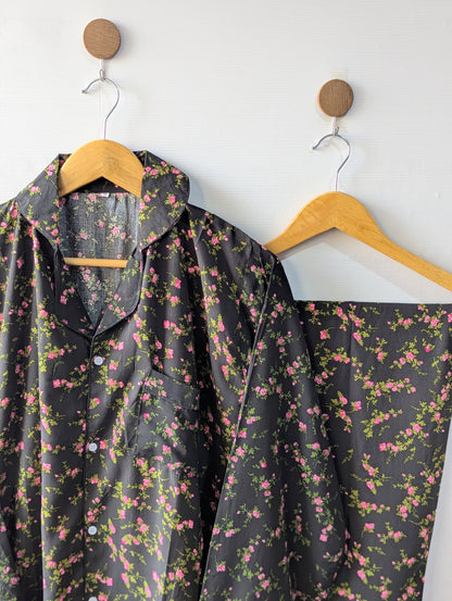 Black & Pink Petals Linen PJ Set