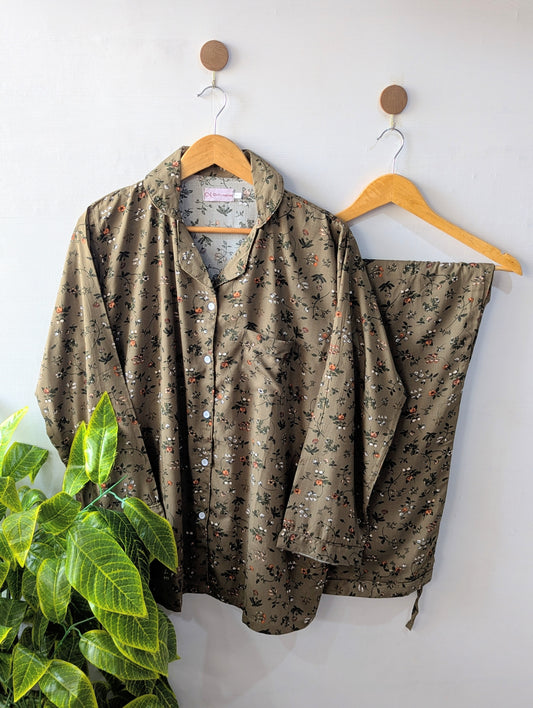 Green Little Petals Linen PJ Set