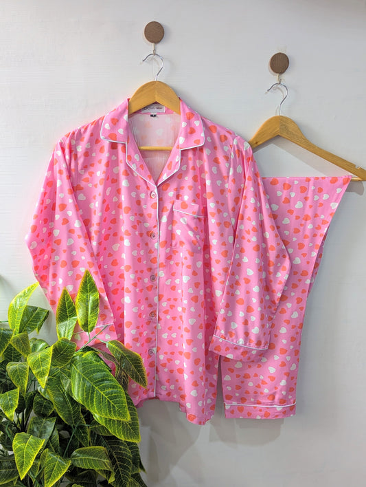 Pink Hearts Linen PJ Set