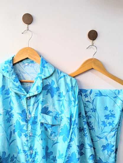 Sky Blue Florals Linen PJ Set
