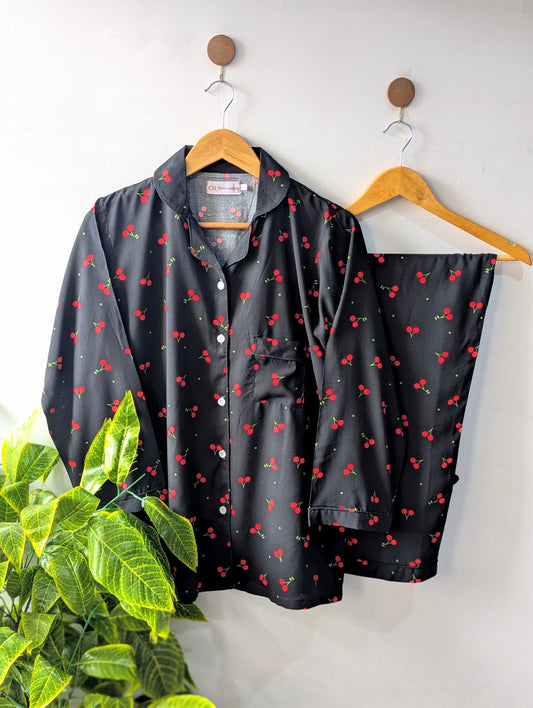 Black & Red Cherry Linen PJ Set
