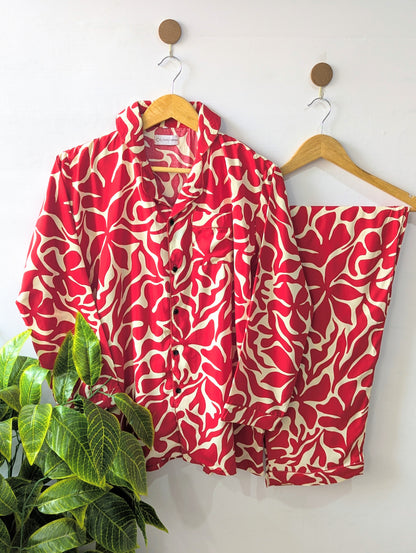 Red Swirl Linen PJ Set