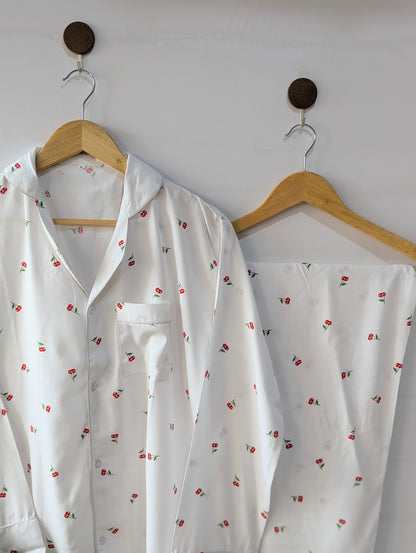 White Cherry Linen PJ Set