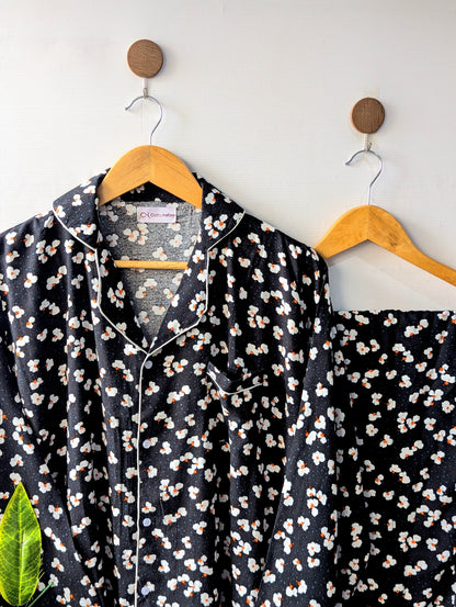 Dark Navy Petals Linen PJ Set