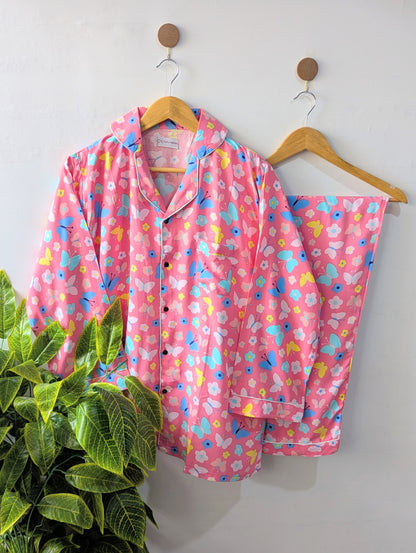 Pink Butterflies Linen PJ Set