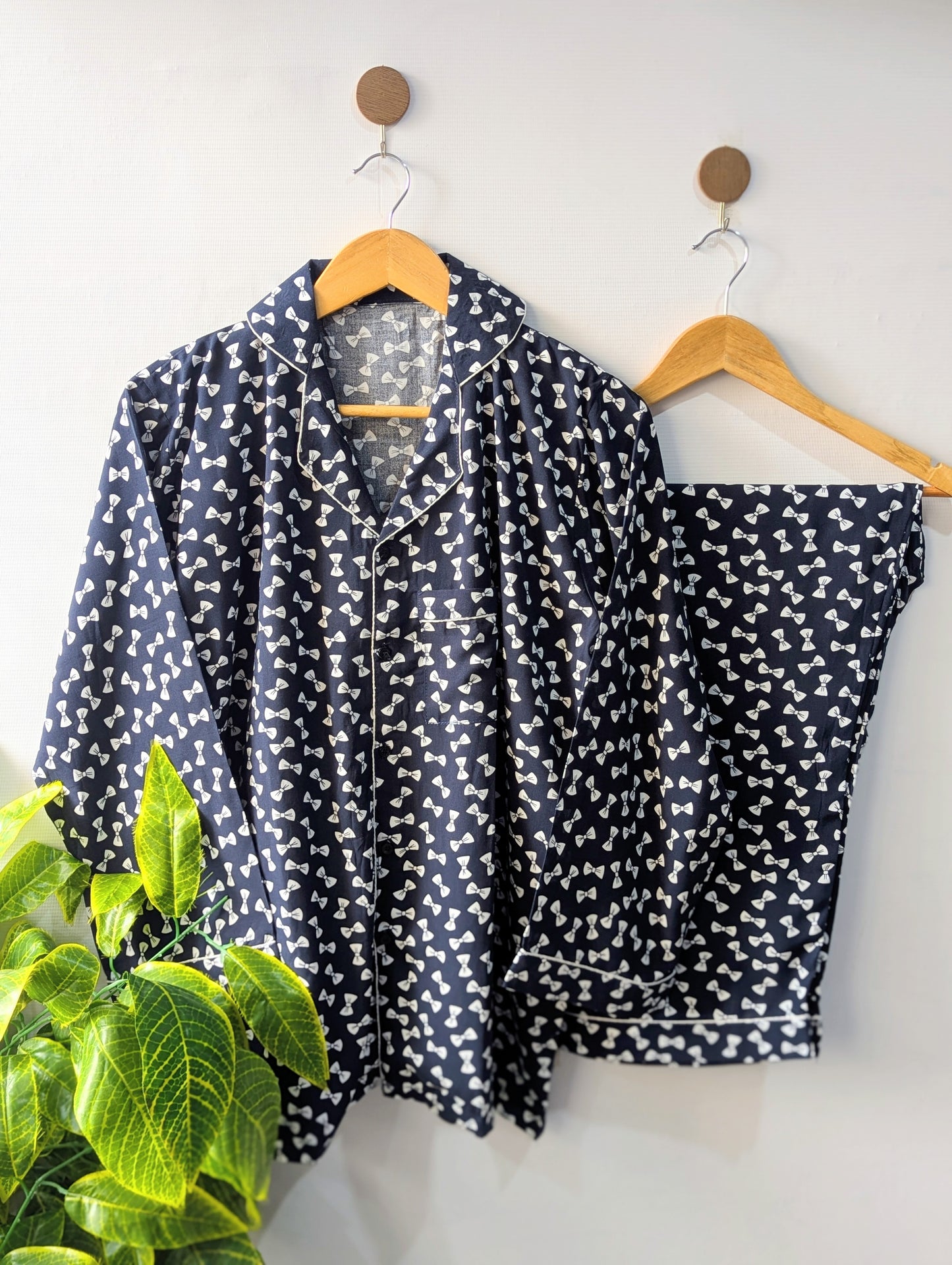 Navy Bows Linen PJ Set