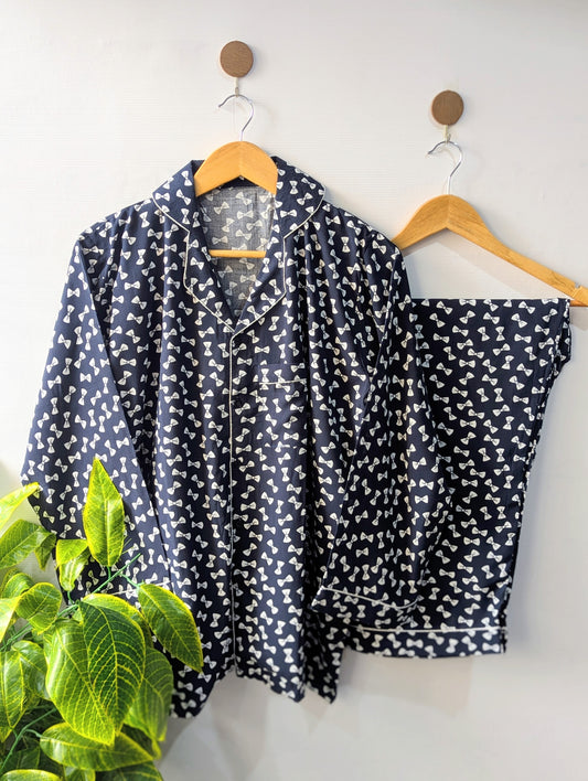 Navy Bows Linen PJ Set
