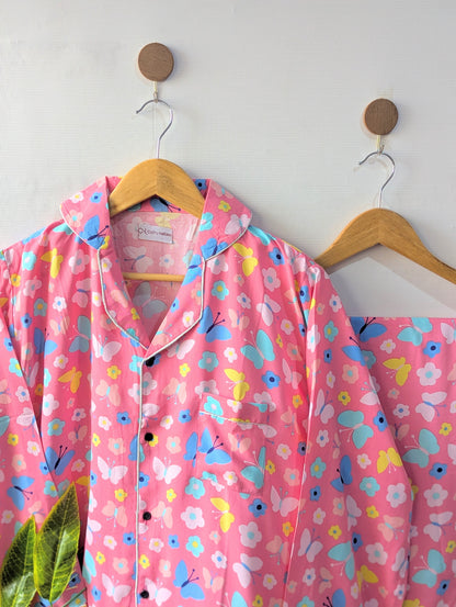 Pink Butterflies Linen PJ Set