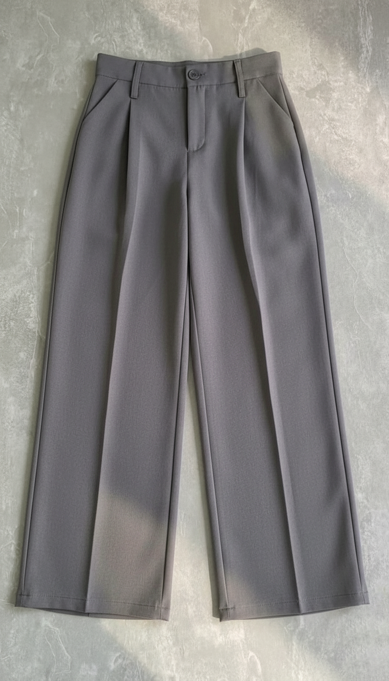 Wide Leg Pleated Korean Pants - Grey