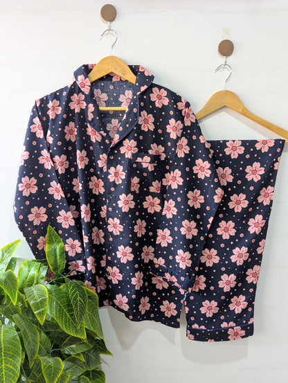 Navy Floral Linen PJ Set
