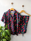 Black Cherries Hearts Linen PJ Set - Half Sleeves