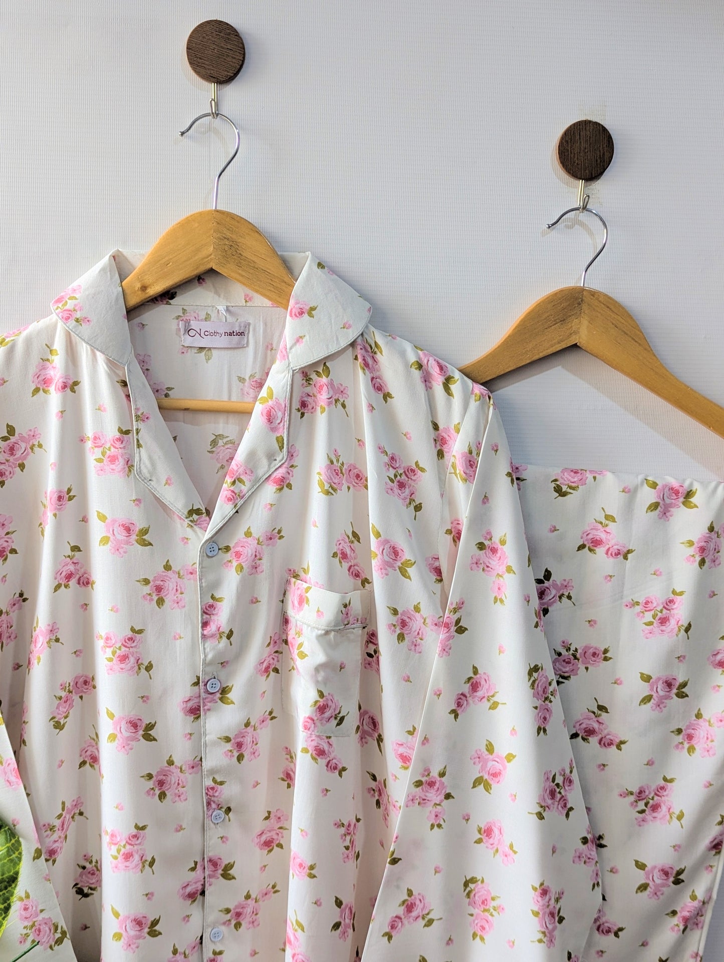 White & Pink Petals Linen PJ Set