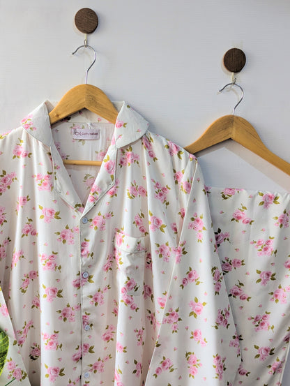 White & Pink Petals Linen PJ Set