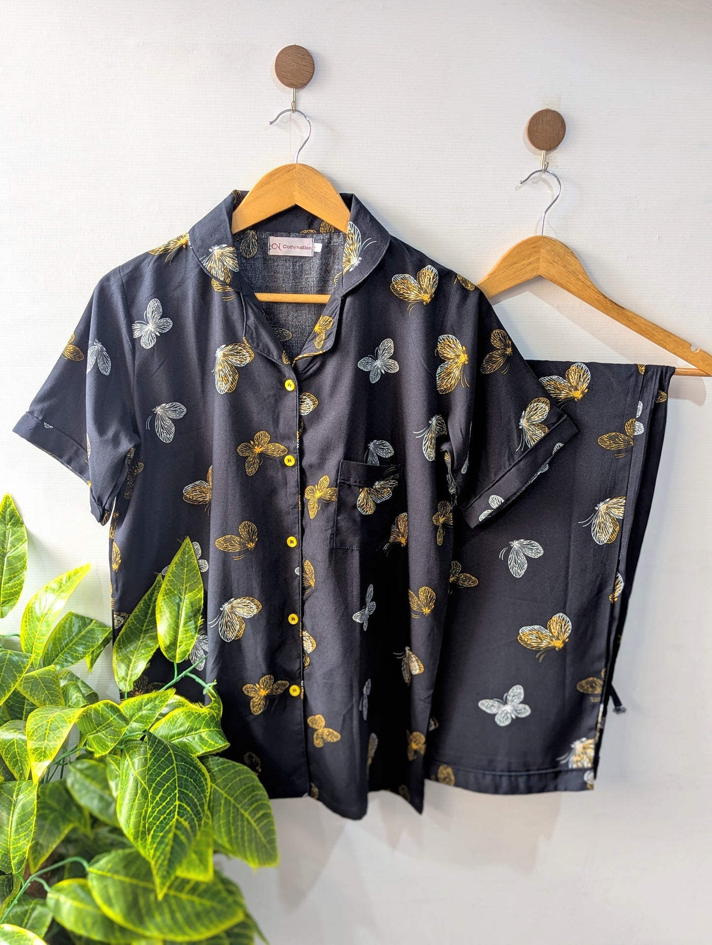 Butterflies Linen PJ Set - Half Sleeves