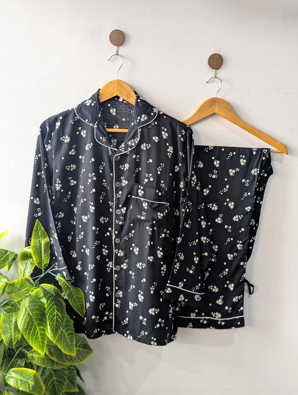 Black Florals Linen PJ Set