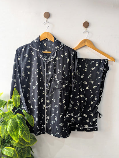 Black Florals Linen PJ Set