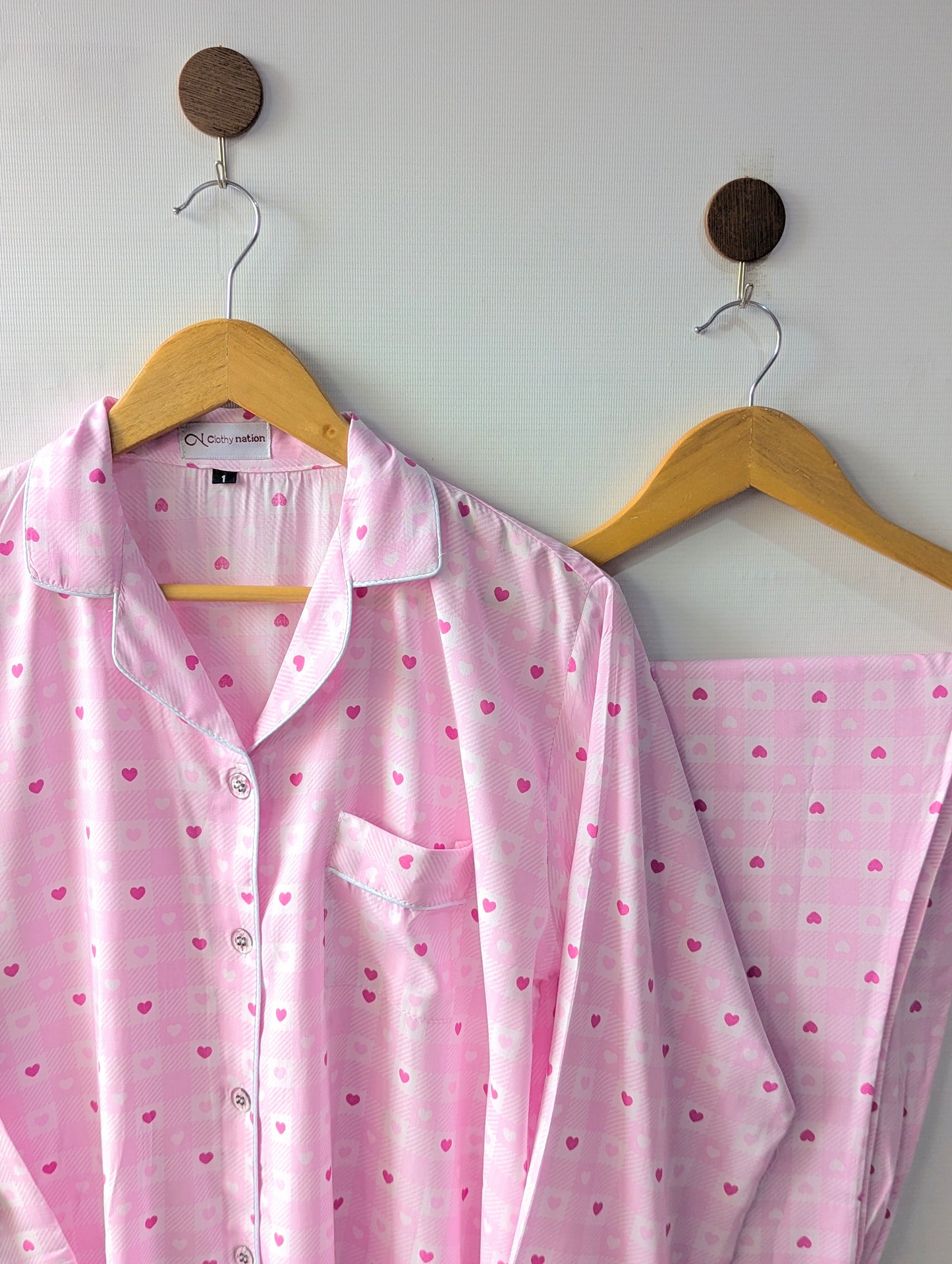 Pink Check Hearts Linen PJ Set