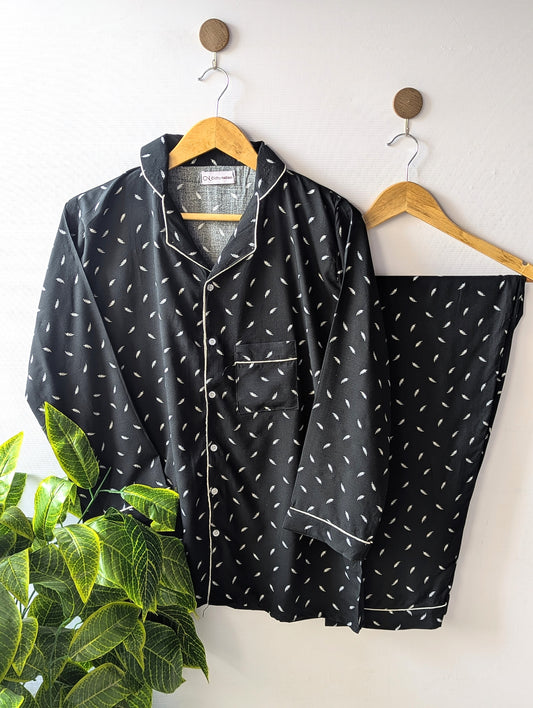 Black Little Leafs Linen PJ Set