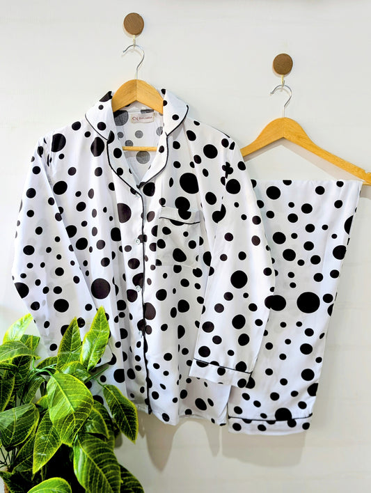 White Polka Linen PJ Set